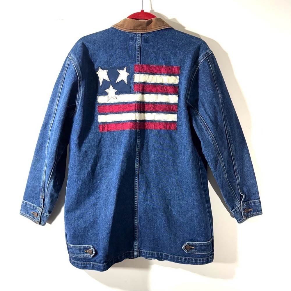 Vintage Denim Jacket with Primitive American Flag Design